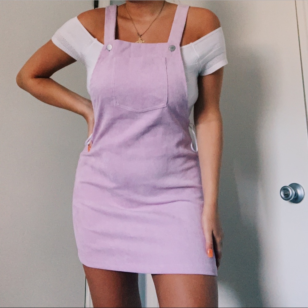 Purple Overall Corduroy Dress